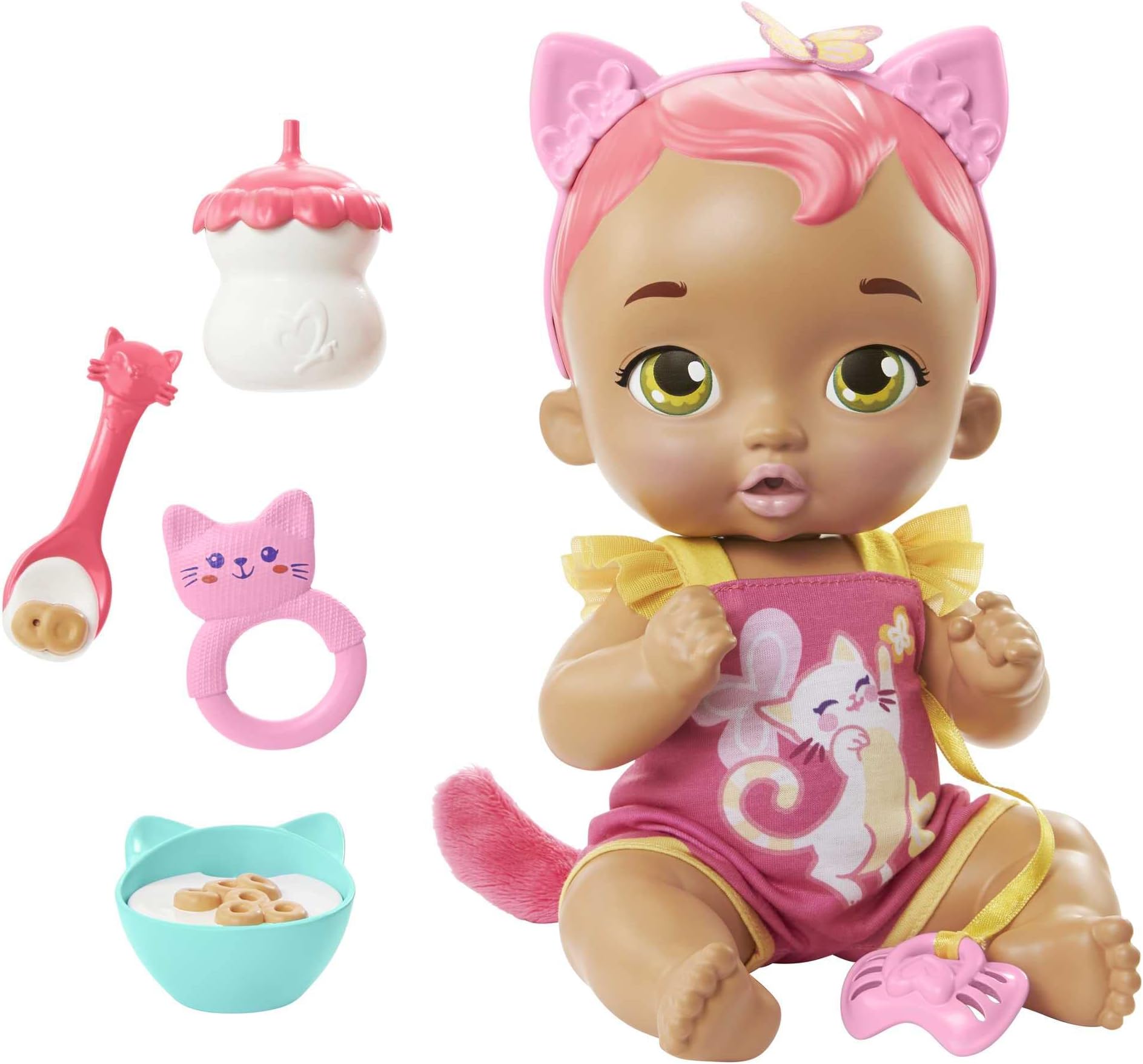 My Garden Baby Snack & Snuggle Baby Kitten Interactive Pink Doll (12-in) with 20+ Sounds and 5 Accessories, Great Gift for Kids Ages 3Y+