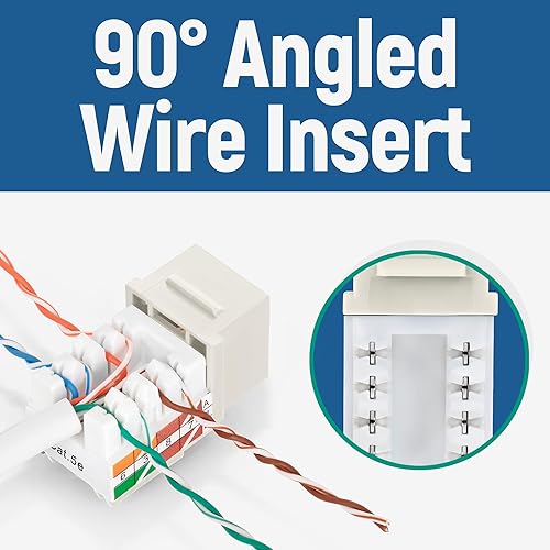 Miniatura 197 de Everest - Paquete de 10 conectores Keystone RJ45 Cat6 en ángulo de 90°, color blanco, conectores RJ45 hembra de perfil delgado, conector Keystone