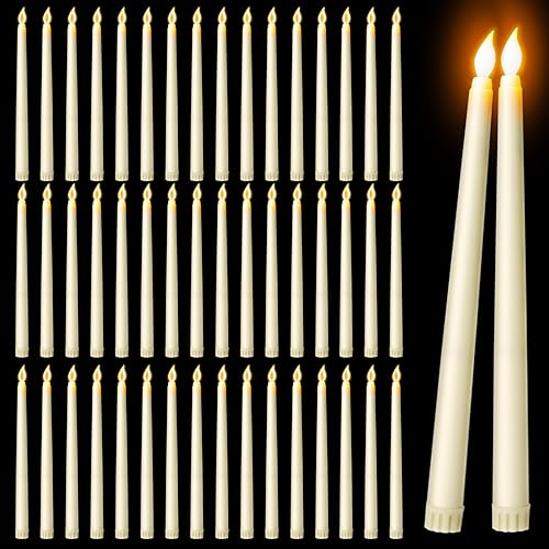 100 velas cónicas LED sin llama de 11 pulgadas, velas cónicas parpadeantes que funcionan con pilas, velas falsas de cera sintética a granel con