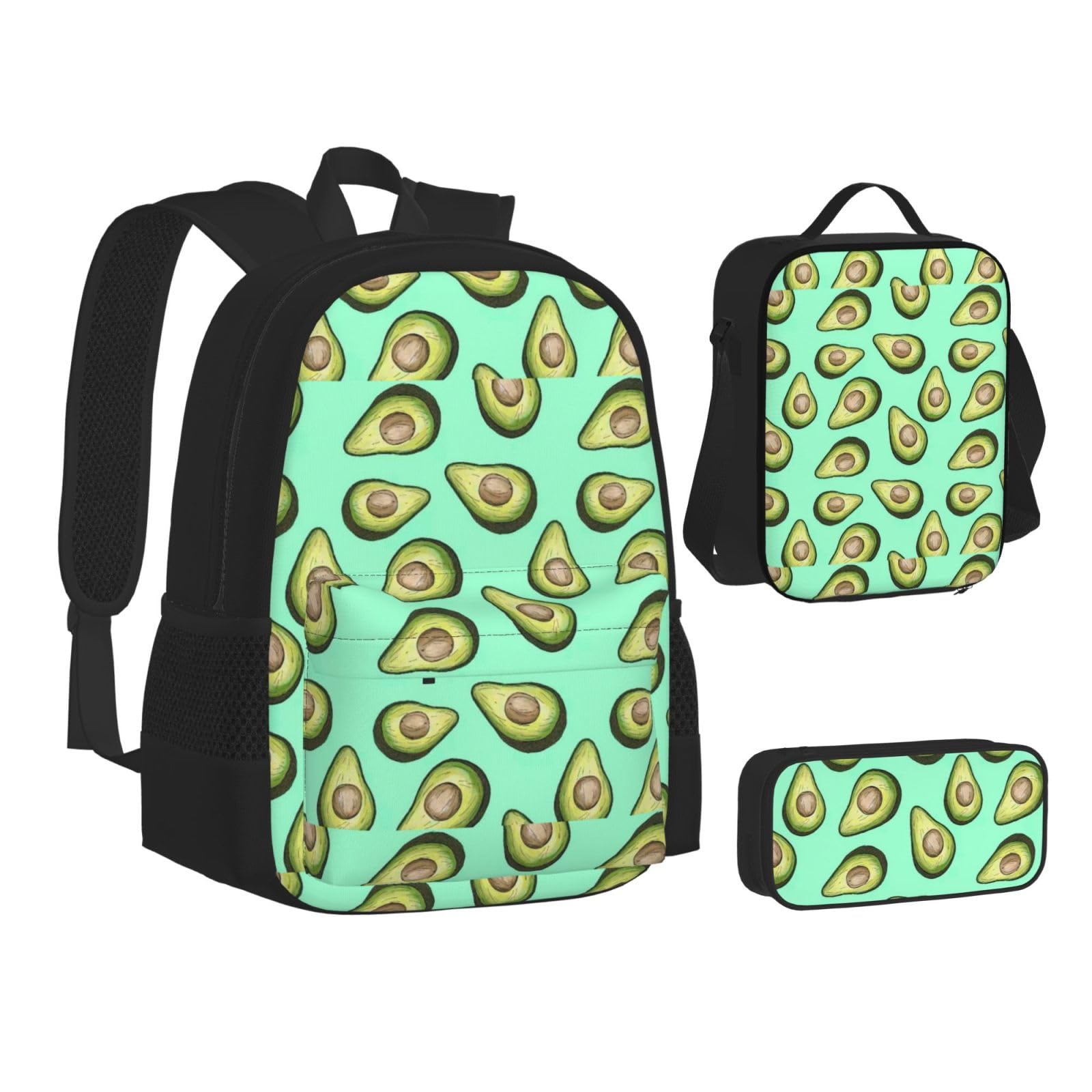 YHBLYKXP Fresh Tropical Fruit Avocado print 3-Piece Casual Backpack Set (Backpack + Waist Bag + Small Pouch), Unisex Daypack