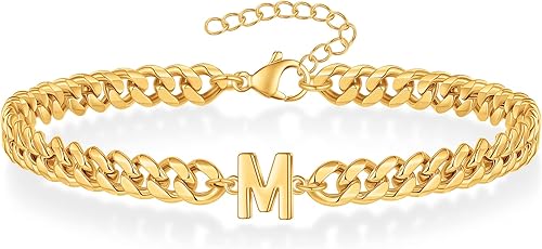 Pulsera con inicial para hombre, cadena de eslabones cubanos de oro y plata, ajustable, joyería para hombre, regalos únicos para hombres, marido,