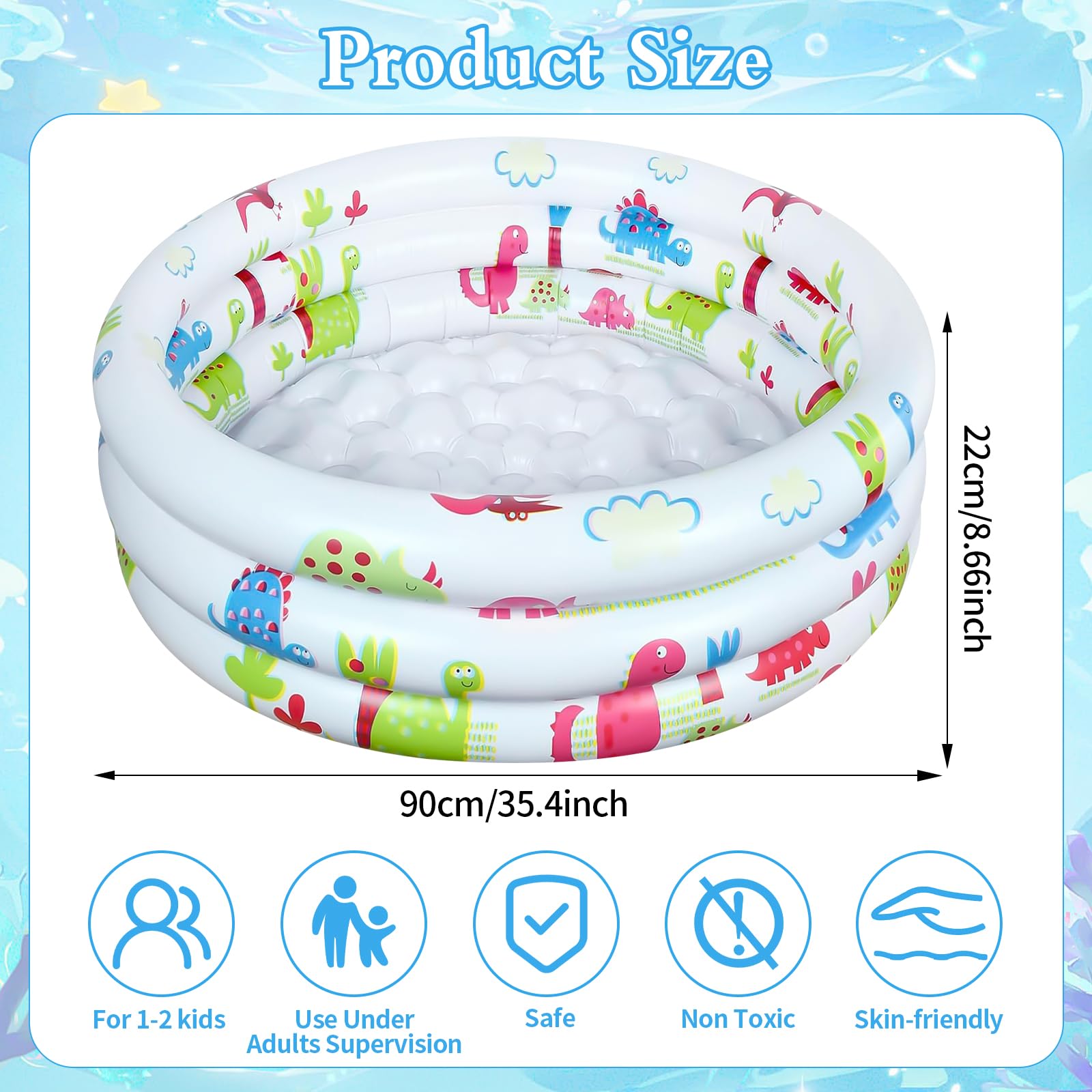 Piscina Hinchable Infantil, Piscinas para Bebe, Piscina Inflable Niños, Piscina Redonda Hnchable 3 Anillos, Piscina Hinchable Pequeña de 90cm, para Jardín Interior al Aire Libre