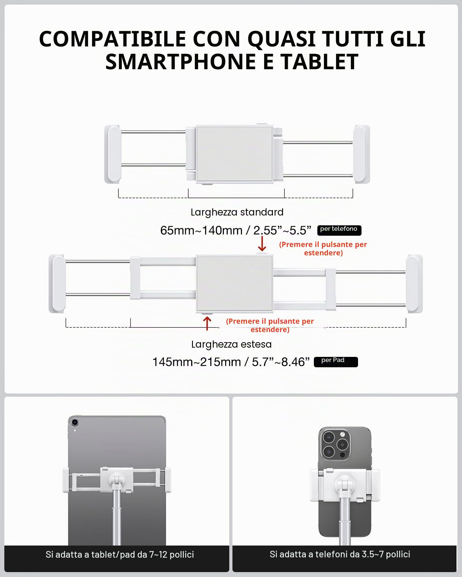 CAMOLO Supporto da pavimento per tablet regolabile in altezza, supporto per telefono allungabile a 360 supporti per telefono girevole per iPad, palestra, letto, Kindle, lettore eBook