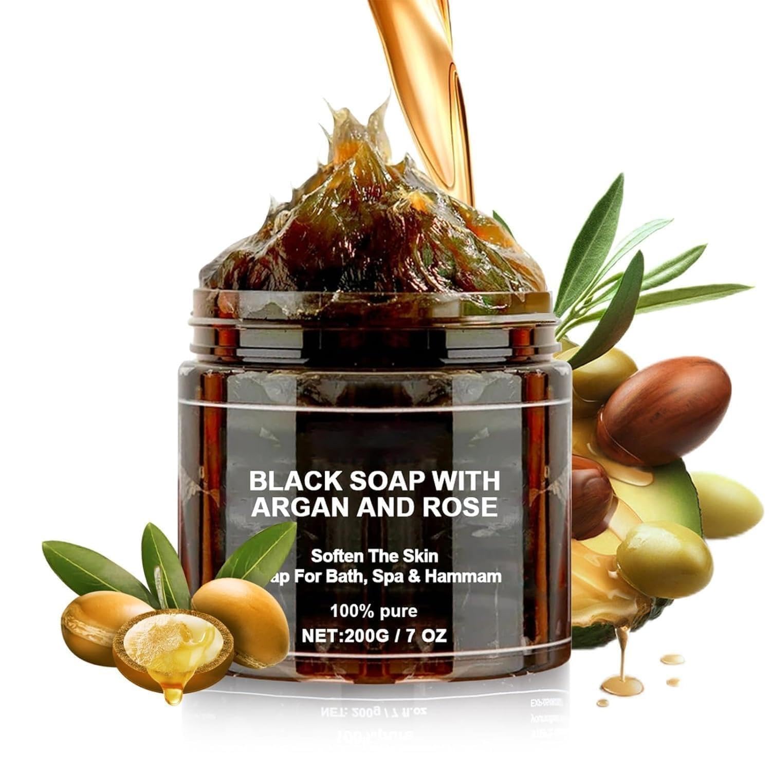 Moroccan Black Soap with Argan Oil & Rose | Deep Cleansing Exfoliating Bath Scrub | Spa & Hammam Body Cleanser | Removes Dead Skin | Soft & Smooth Skin | Suitable for All Skin Types | 200g-picture-28