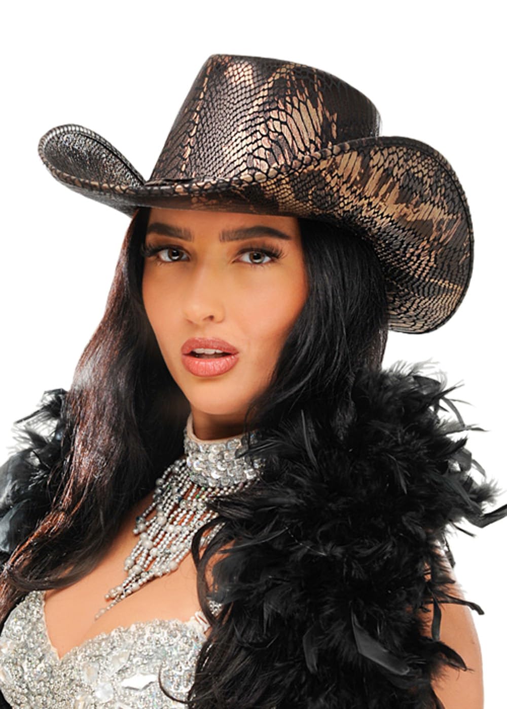 Struts Womens Festival Black Snake Print Cowboy Hat