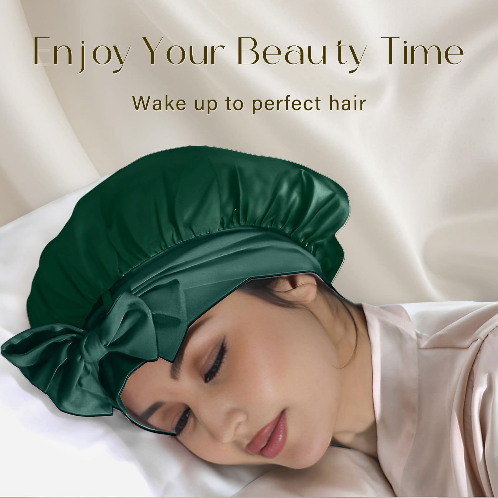 ZIMASILK 100% Mulberry Silk Bonnet for Sleeping Shower Caps Women Long Hair Double Layer Silk Hair Wrap with Elastic & Tie Band Cooling Hair Caps for Hair Care Stay On Head (1Pc - Image 3