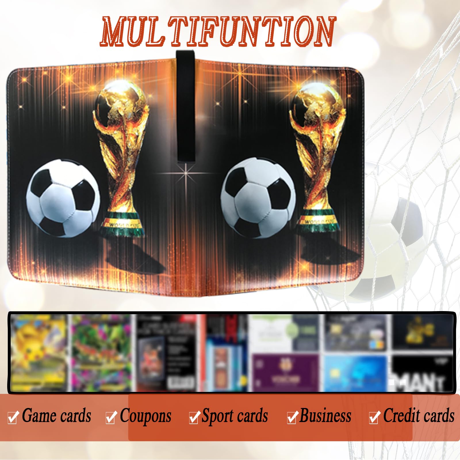 Carpeta de tarjetas coleccionables de 900 bolsillos, soporte para tarjetas de fútbol con 50 fundas extraíbles para 900 tarjetas deportivas, álbum de coleccionista de regalos de tarjetas de fútbol con 7