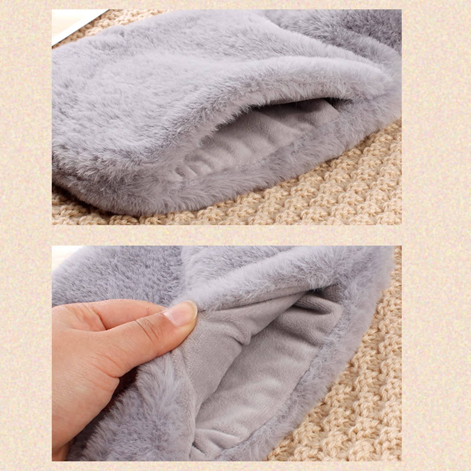 Hot Water Bottle with Double Pocket,1L Premium Rubber Hot Water Bag with Large CapacityFurry Faux Fur Hot Water Bottle (Light Gray)