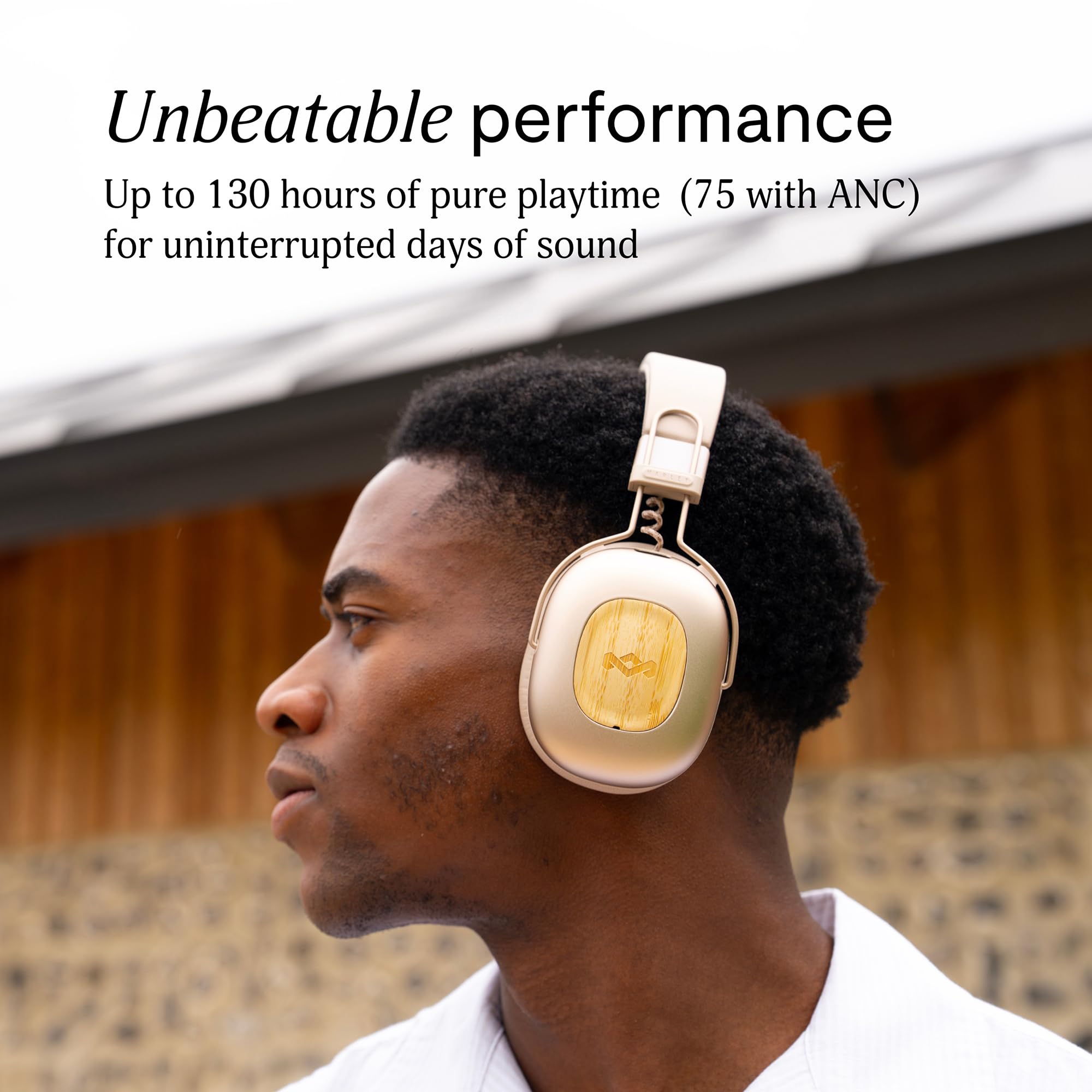 Marley House of Positive Vibration Rebel kabellose Bluetooth Kopfhörer - Over-Ear Wireless ANC mit adaptivem Noise Cancelling, 130 Std. Akku, IPX5, 40mm-Treiber, nachhaltige Materialien, Cream
