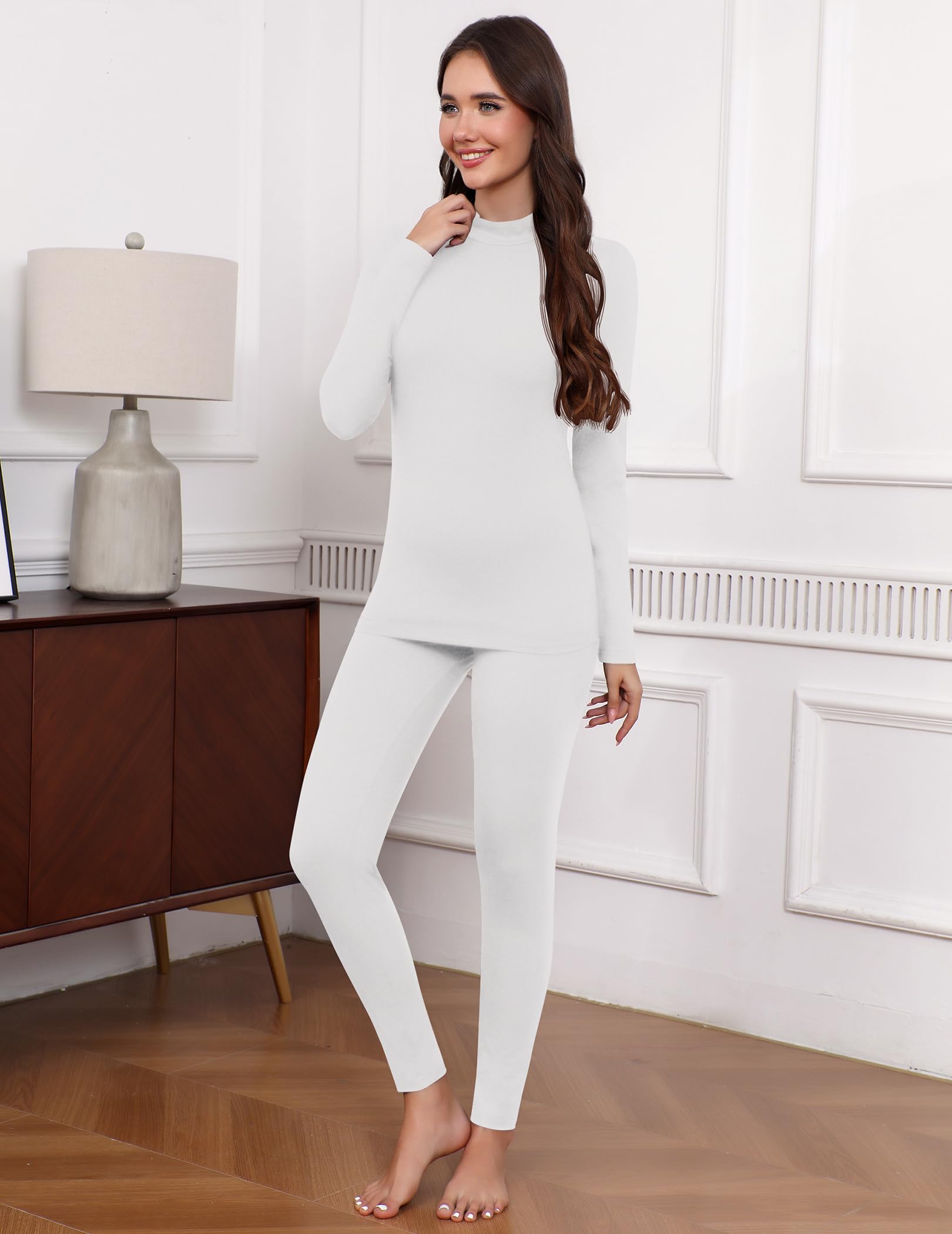 Ekouaer sous Vetement Thermique Femme Ensemble de sous-vêtements Thermiques Femme Manches Longues S-XXL