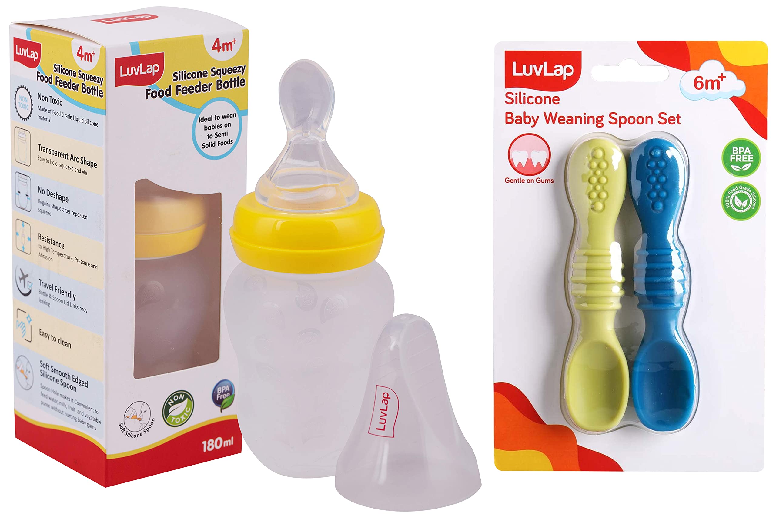 LuvLap Feeding Spoon with Squeezy Silicone Feeder Bottle, for Infant, 180ml & LuvLap Silicon Spoons for Baby Feeding & Baby Led Weaning Set of 2,-image-17