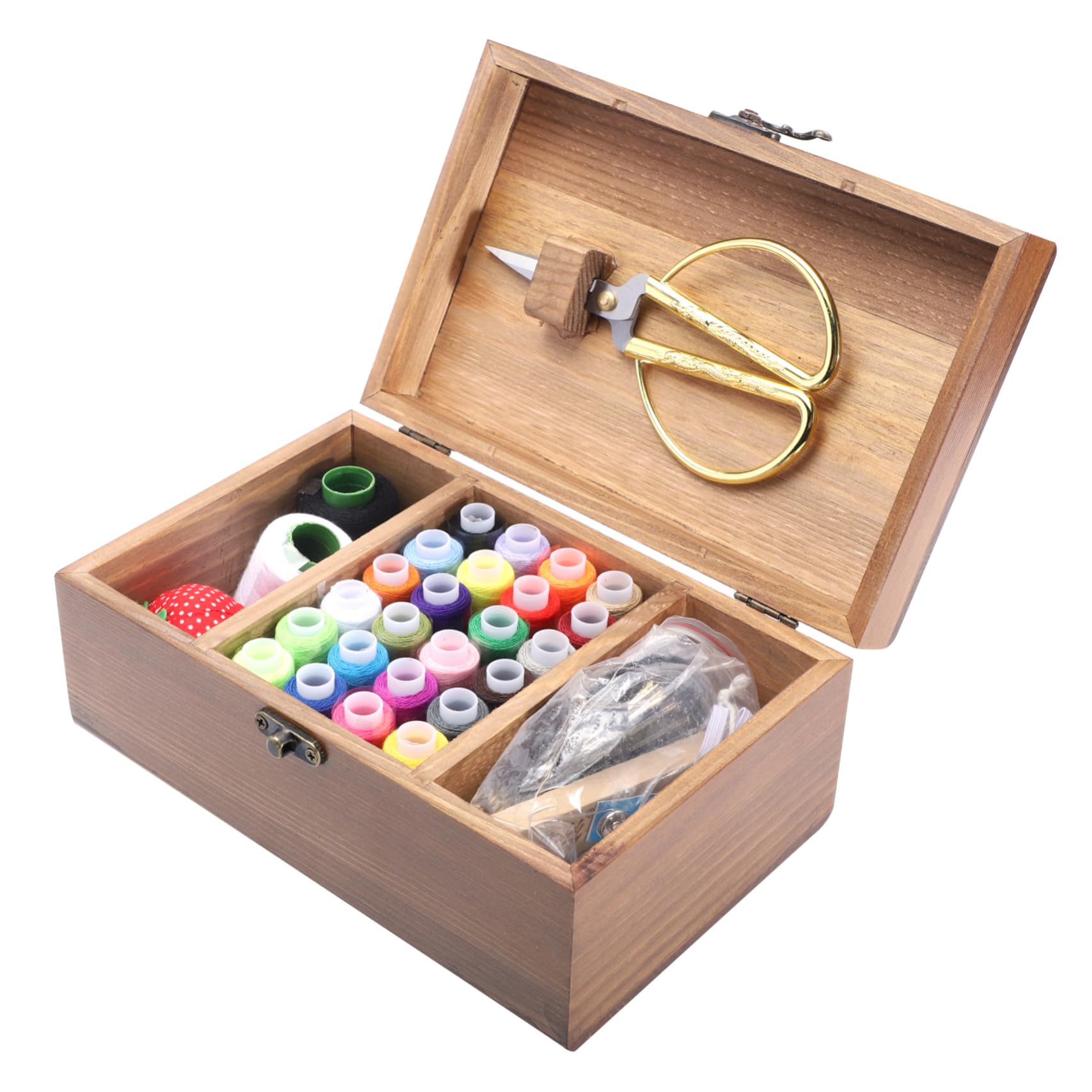 Caja de Almacenamiento de Madera Natural para Labores de Costura y Diseño Retro Gran Capacidad y Guardar Accesorios de Costura Adecuado para DIY