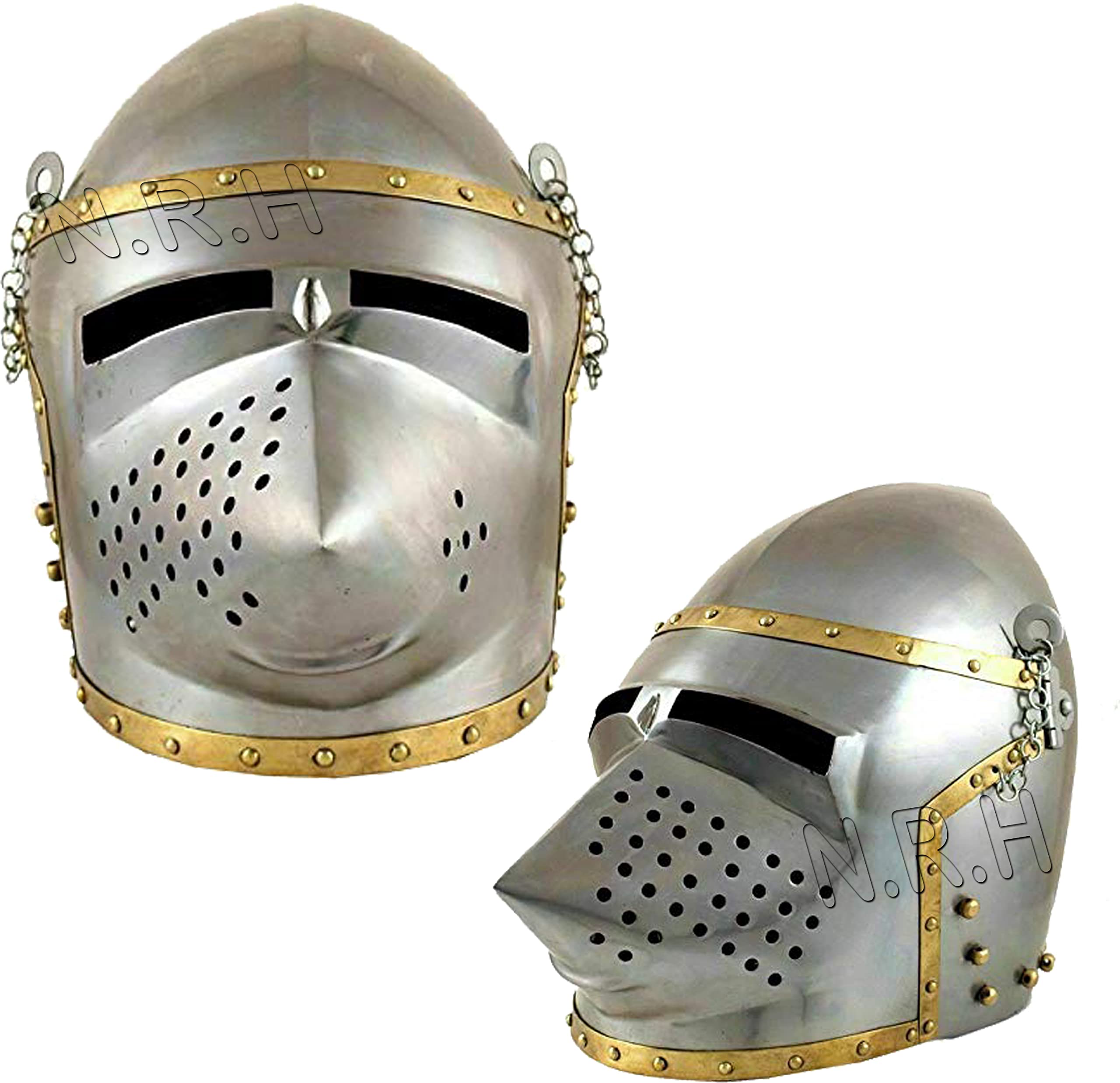 Nautical Replica Hub Medieval Greek Pigi Face Helmet Wearable Costume Armor Silver Finish Helmet