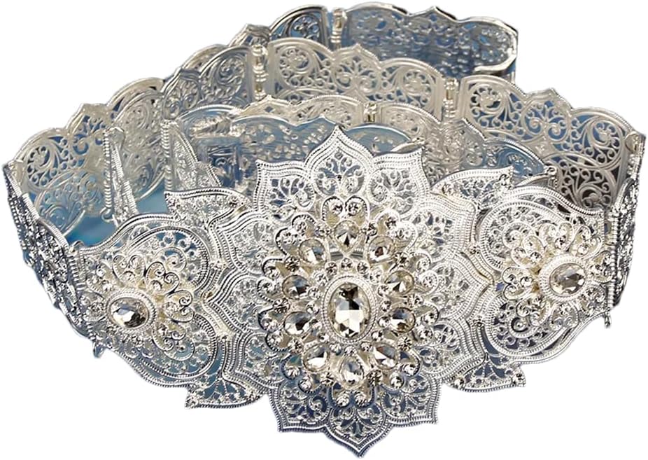 Women’S Chic Silver Algerian Kaftan Belt Round Waist Chain For Arabic Bride Wedding Jewelry And Ethnic Fashion