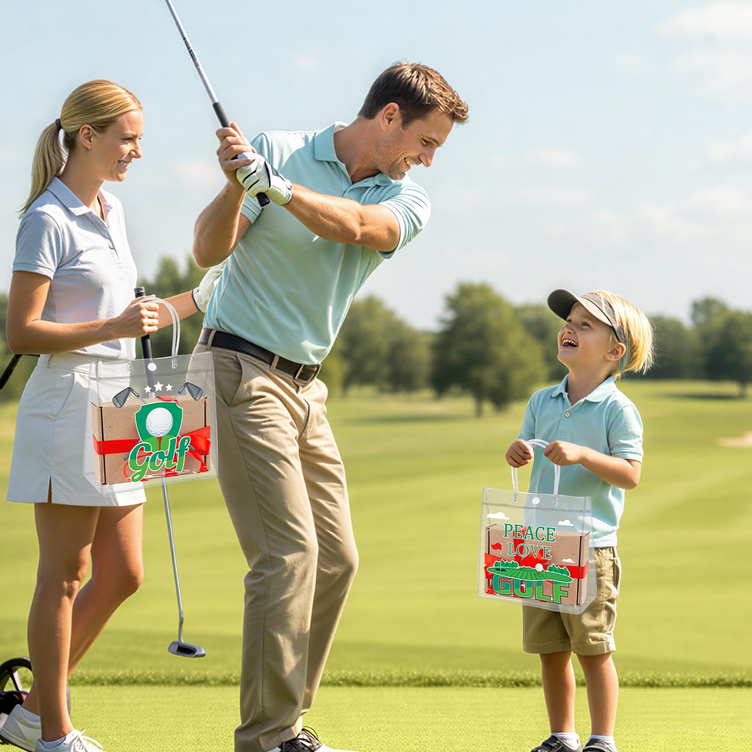 H1vojoxo Golf Party Gift Bags - 24PCS Golf Clear PVC Gift Bags with Handle Reusable Masters Themed Party Goodie Bag for Fathers Day Portable Sports Ball Candy Treat Bag for Birthday Party Decorations