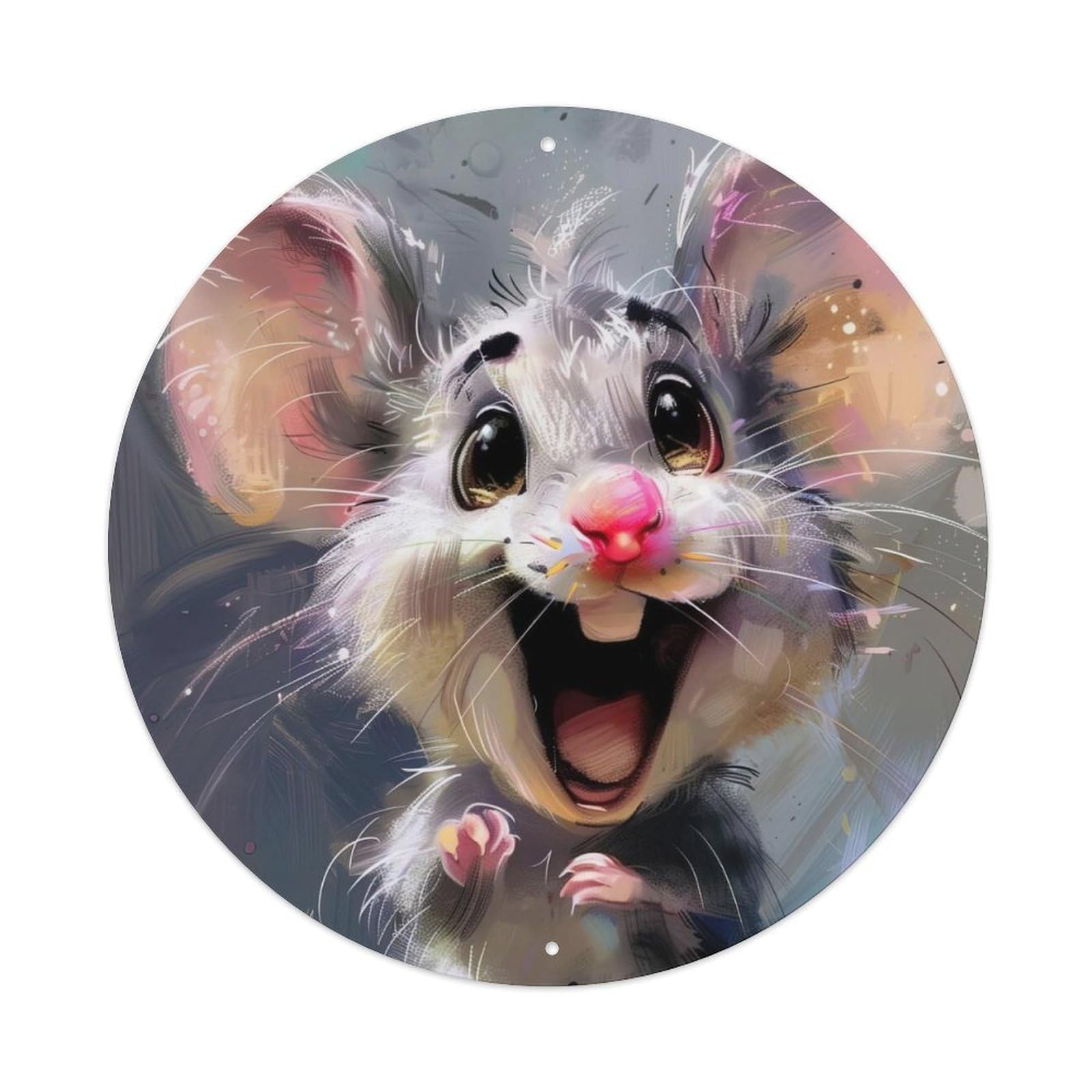 Animal Poster Mouse Closeup Vintage Metal Tin Sign Plaque Wall Decor for Cafe, Club, Garden Round Metal Poster 8x8Inch