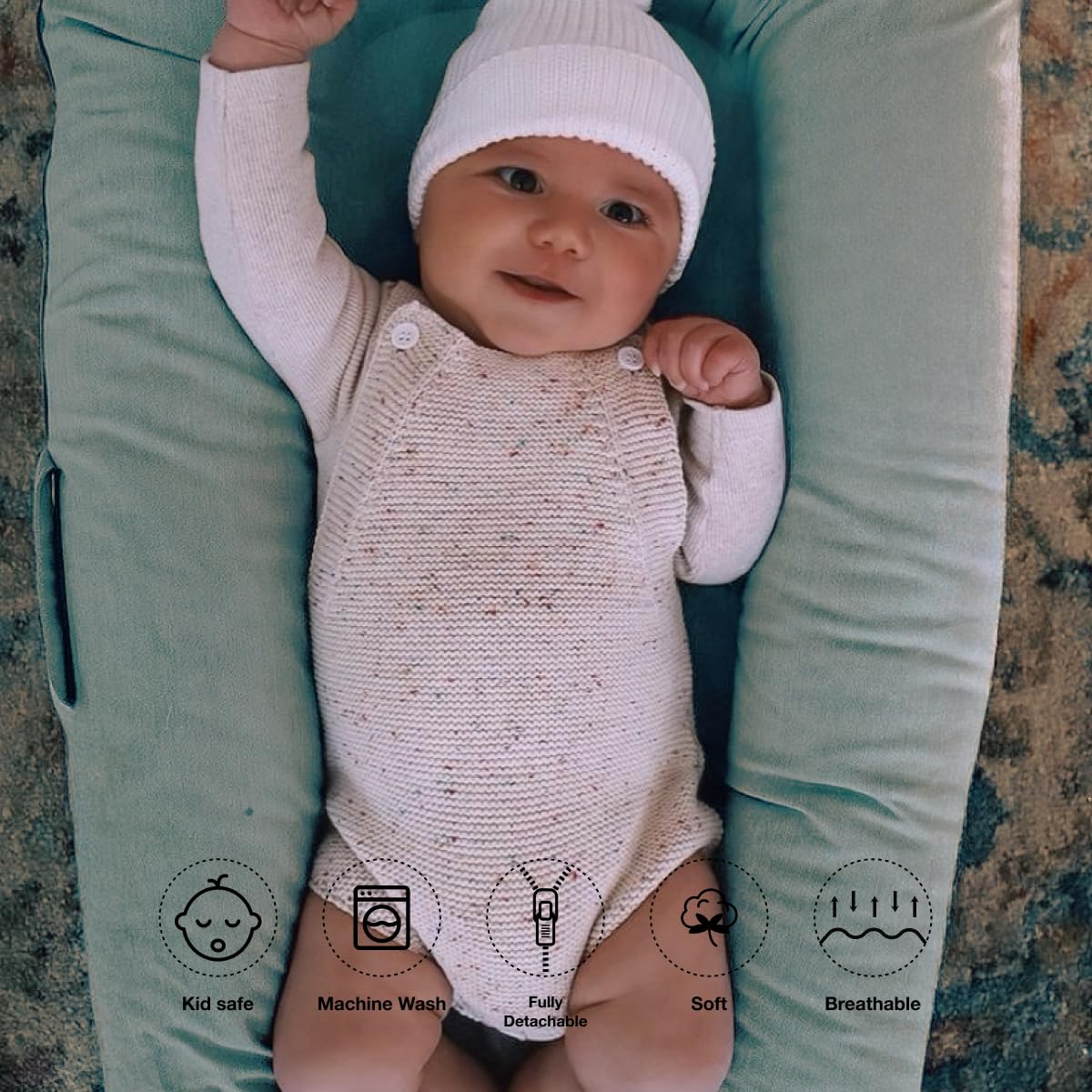 CooCooBaby Deluxe Infant Lounger, Baby Nest Cover for Baby Girls & Boys, Newborn Essentials for Baby 0-12 Months, 100% Cotton, Portable Travel Bed (Corduroy Cotton, Sage Green)