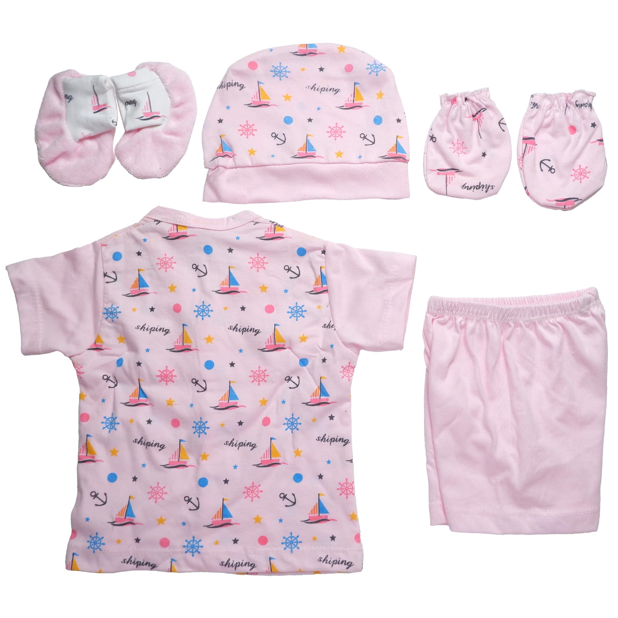 DV ENTERPRISENew Born Baby Clothes Set - 5-Piece Gift Set with Half Sleeves Jhabla Vest, T-Shirts, and Pant Shirt - Great New Born Baby Products All in One - Comfortable and Stylish Half Pant Outfits for Infants