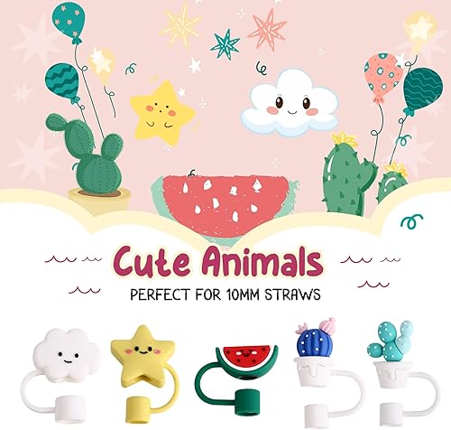 Miniatura 9 de Aitsite Tapa de popote para copa Stanley, 5 fundas de silicona para vaso de 40 onzas y 30 onzas, lindas pajitas para 0.394 in de diámetro, bolas