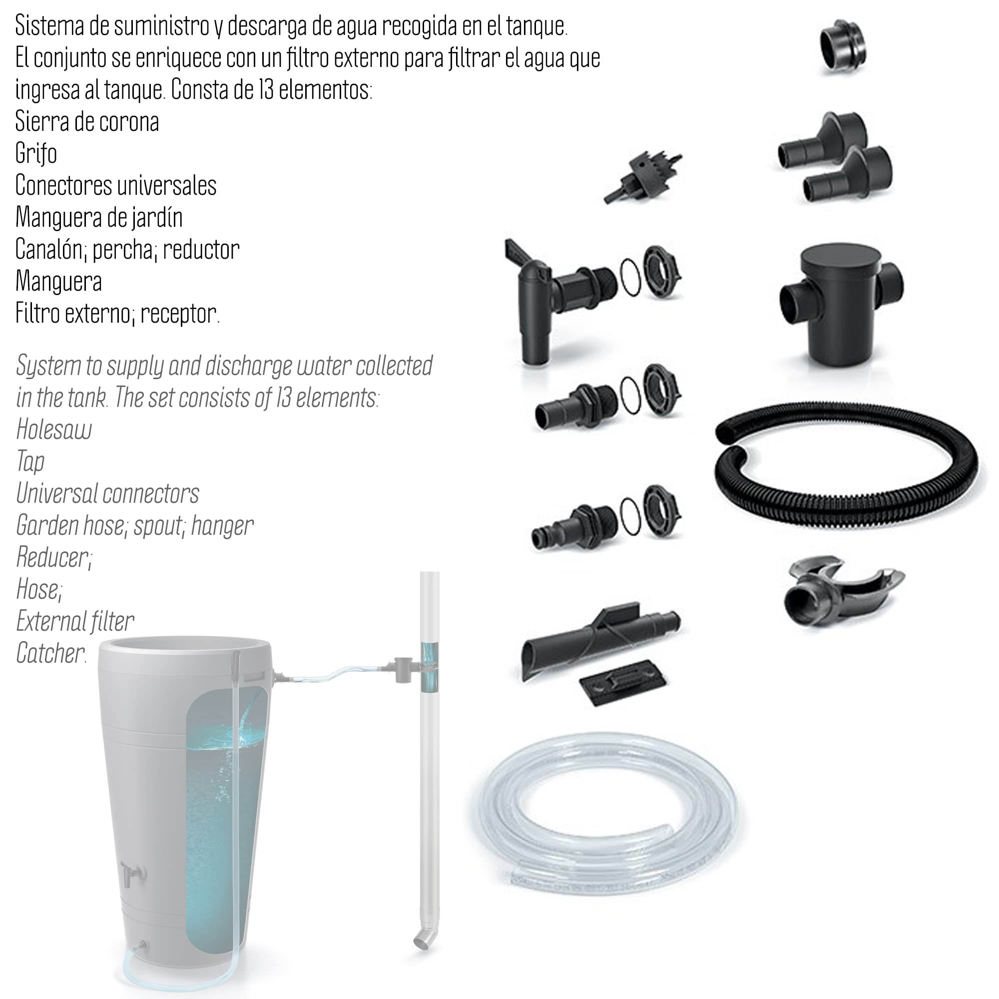Zubehörset für Regenwassertanks/-fässer (5 Stück) ICANSET 7, Abmessungen (mm) 300x55x370
