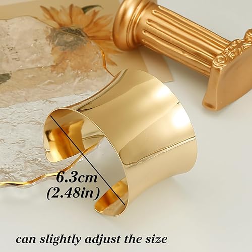 Miniatura 2 de BOMAIL Juego de 2 pulseras de brazalete para mujer, pulseras de alambre ancho abierto, pulsera dorada ajustable