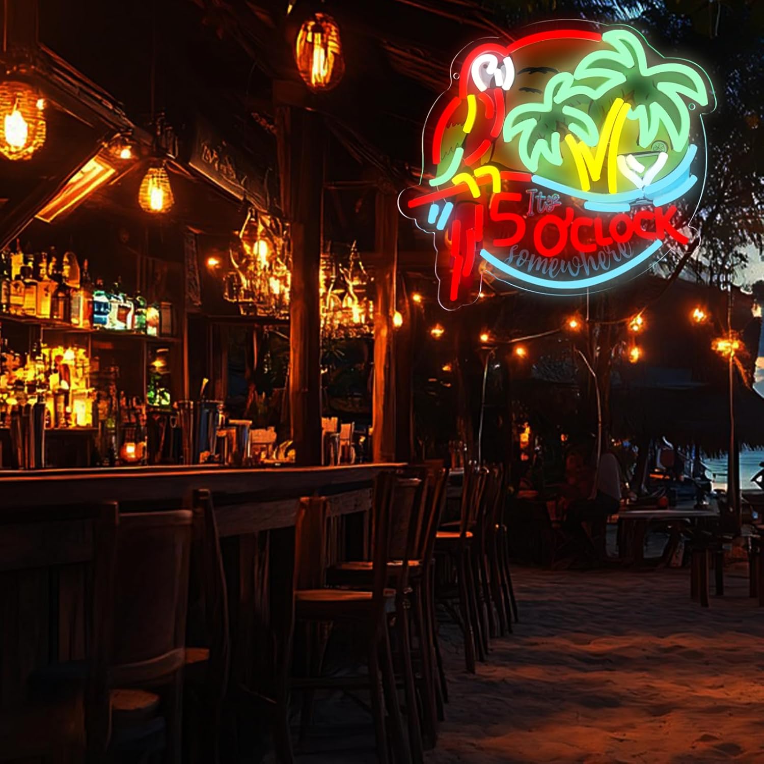 Its 5 00 O'clock Some Where Neon Signs Parrot Neon Lights Wall Decor for Beer Bar Pub Home Recreation Game Room Gift Art-12.6 x 12.2 IN-USB Powered-Acrylic - Image 2