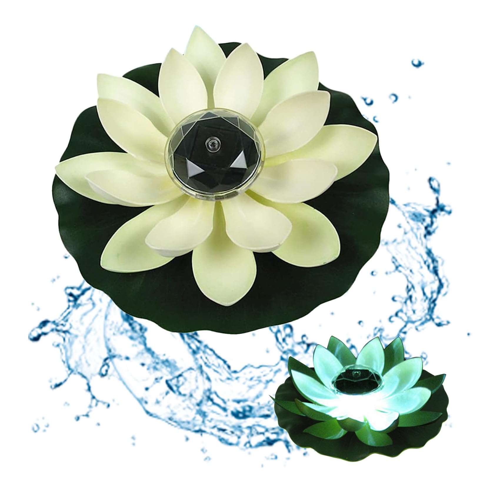 Pesoncarl Lotus Flower Solar Light for Pool Floating Lotus Light 11.02 Inch Waterproof Solar Pond Light with Hook for Garden Lawn Backyard Pond Fountain White, Pond Lights