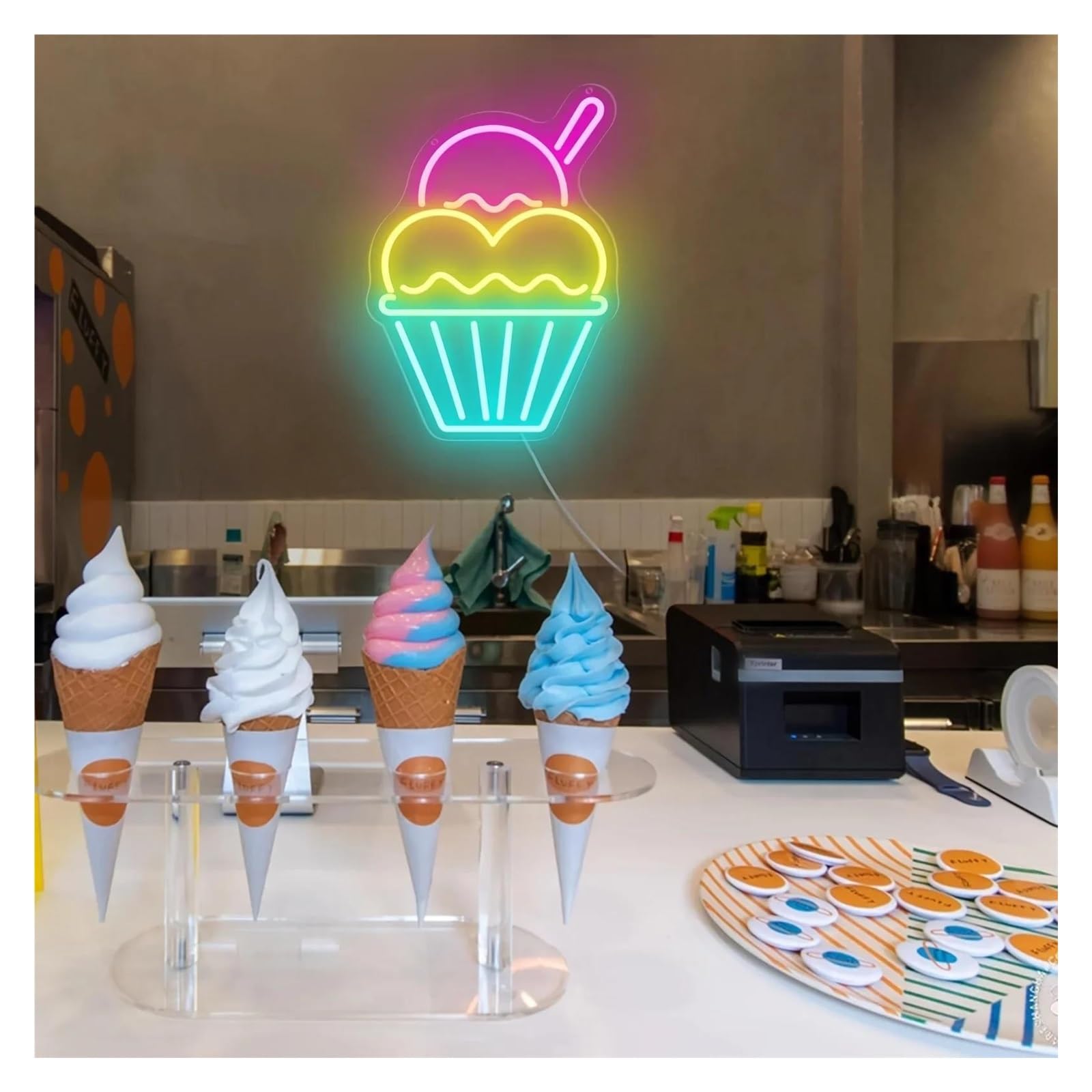 néon signe Panneau Lumineux USB À Intensité Variable Pour Glaces, Décoration Murale Pour Glaciers, Restaurants, Fêtes, 38х27cm