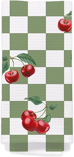 Miniatura 16 de Toallas de mano de cereza para cocina y baño – Toallas de té decorativas retro a cuadros en blanco y negro, accesorios de decoración de cocina