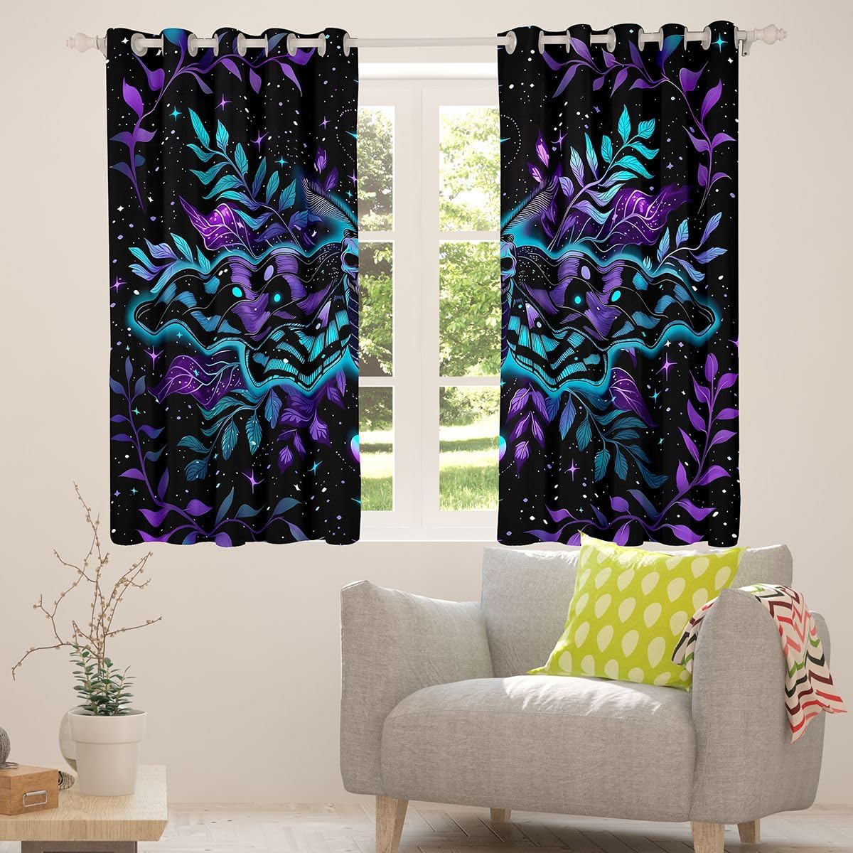 Feelyou Death Moth Blackout Curtains Skull Decor Darkening Drapes for Bedroom Living Room Decor Halloween Decorations Thermal Insulated Shades Boho Moth Window Treatments, 2 Panels 38 x 54 Inch