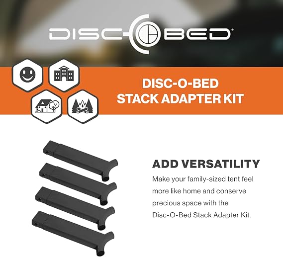 طقم محول مكدس Disc-O-Bed لأنظمة أسرة التخييم L وXL، أجهزة تحويل السرير بطابقين لإطارات نهاية السرير المستديرة والمستقيمة، أسود