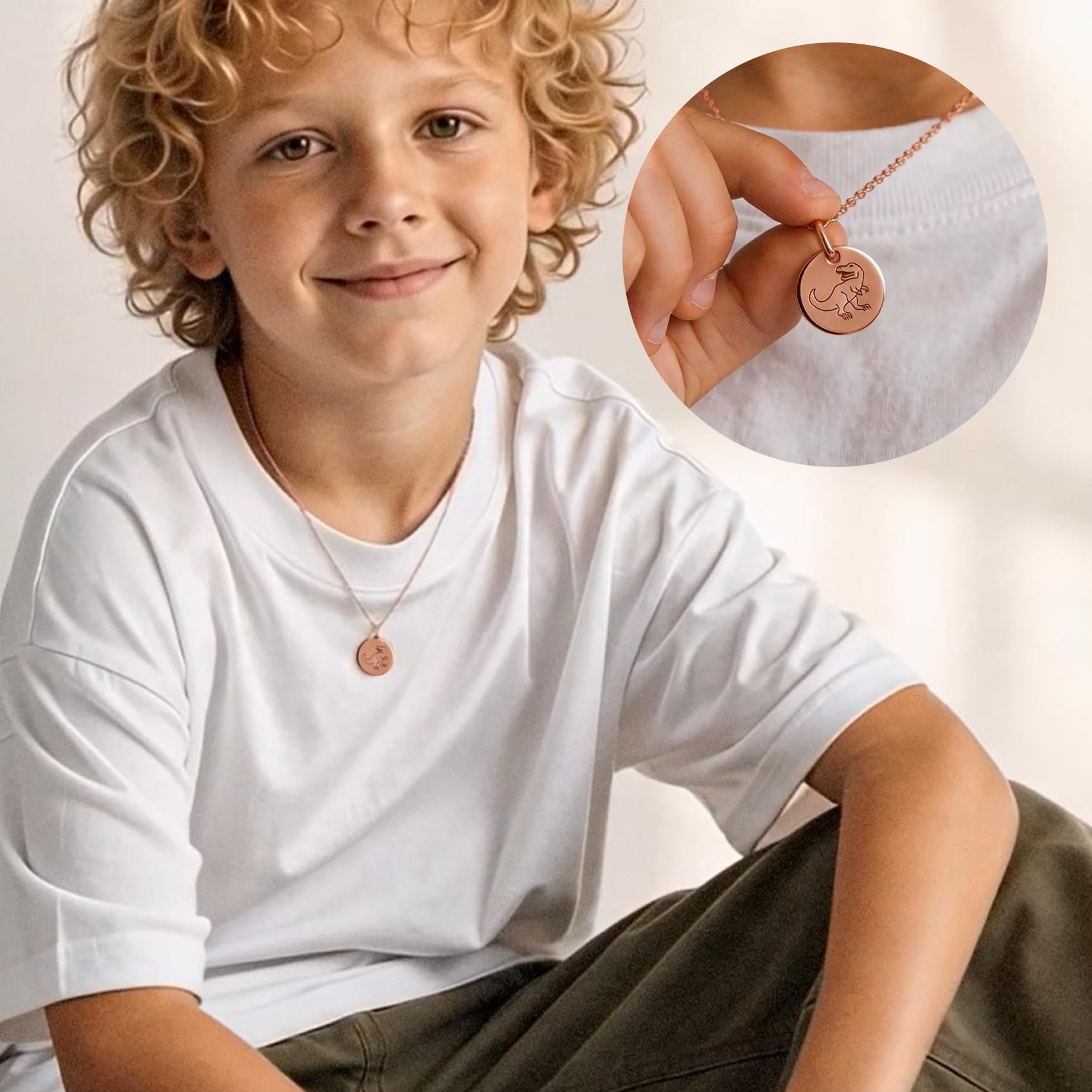 Amoonìc Kette Kinder personalisiert Silber 925 (Gold/Rosegold vergoldet) | Halskette Mädchen Jungen Ketten Anhänger mit Gravur Symbol (Einhorn, Regenbogen, Drache, Engel) Namen, Schmuck Geschenk Taufe