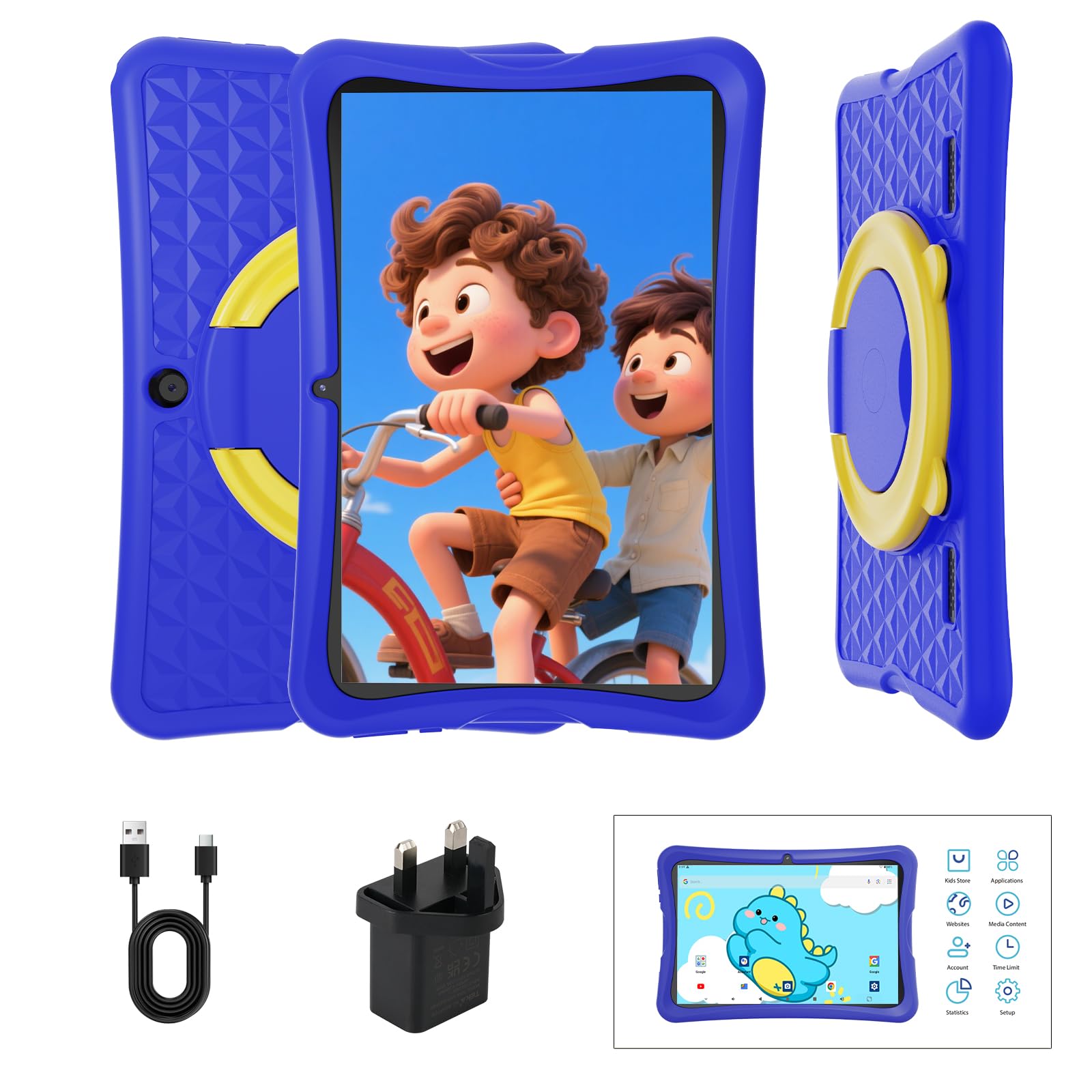 DigiLand Android 15 Niños Tablet 10 Pulgadas,6GB RAM + 32GB ROM (Ampliable), Control Parental, Apps Infantiles Preinstaladas, Cámara Dual, con Funda Protectora (Azul)