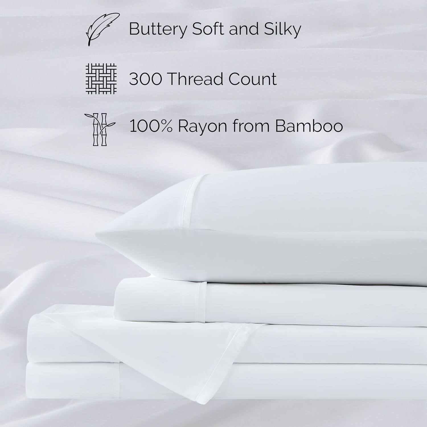 Southshore Fine Living, Inc. Deep Pocket Queen Sheet Set, Rayon Derived from Bamboo Bedsheets, 300 Thread Count with 21" Deep Fitted, Oversized Flat Bedsheet, 2 Pillowcases; White Sheets Queen Set