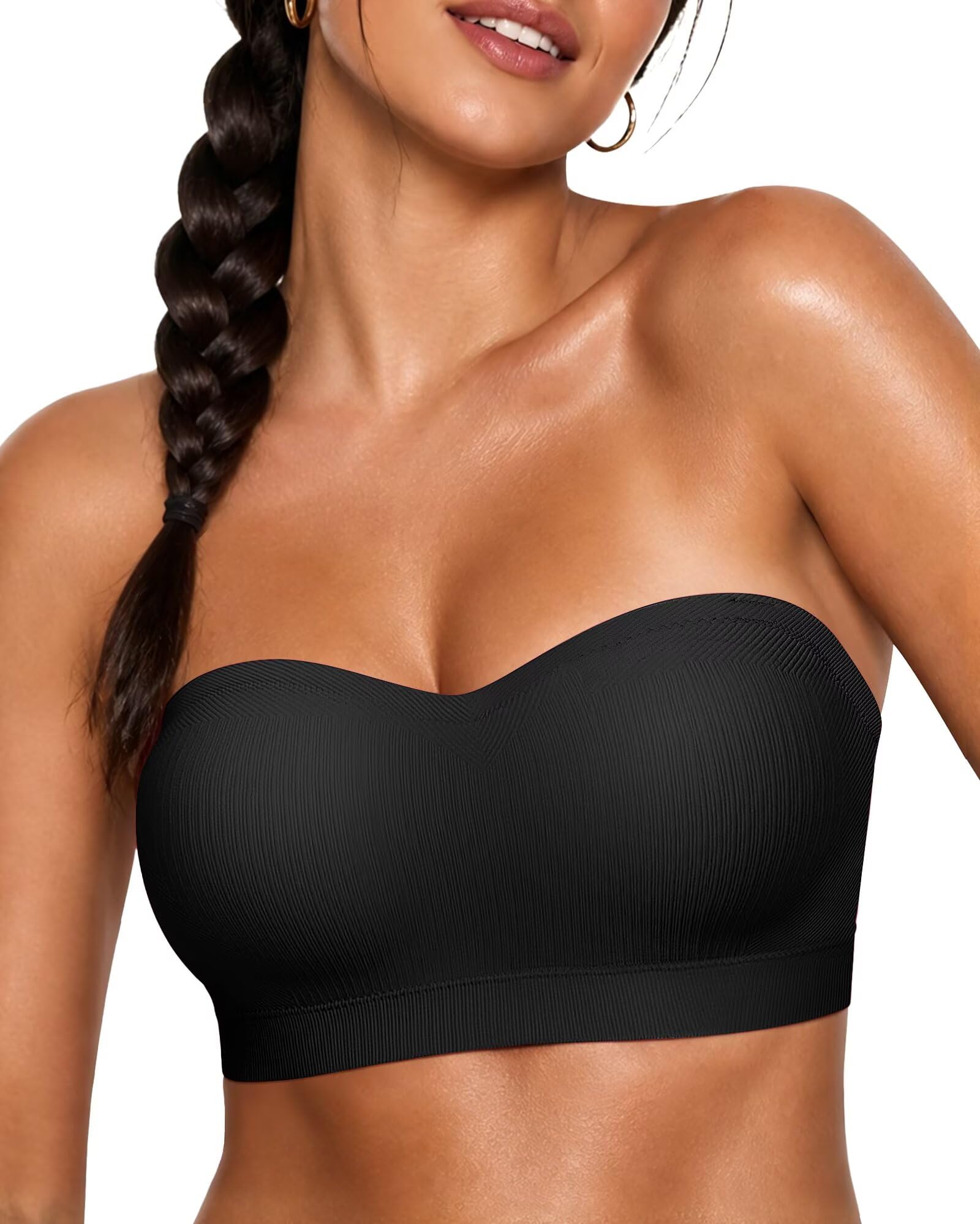 Photo 1 of Vertvie Strapless Bra Wireless Push Up Bandeau S-Large Breast, Black, XL