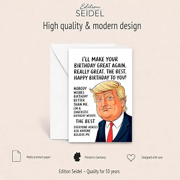Edition Seidel Premium Birthday Card with Envelope. Greeting Happy Birthday for Him or Her Friend Bestie Man Woman Husband Wife Colleagues America Funny Quote (G3689 SW024)