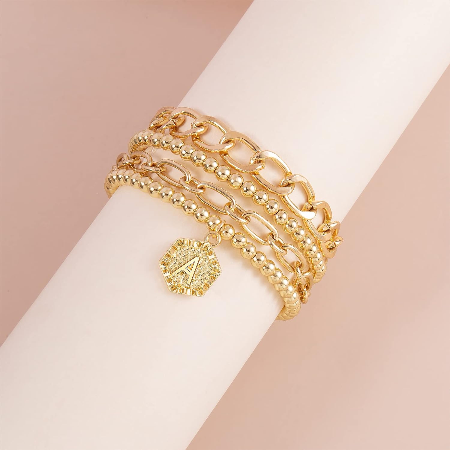 Gold Plated Bracelets For Women Gold Initial Bracelets Stackable Bead Bracelet Set Layered Gold Chain Bangles Cute Bracelets - Image 7