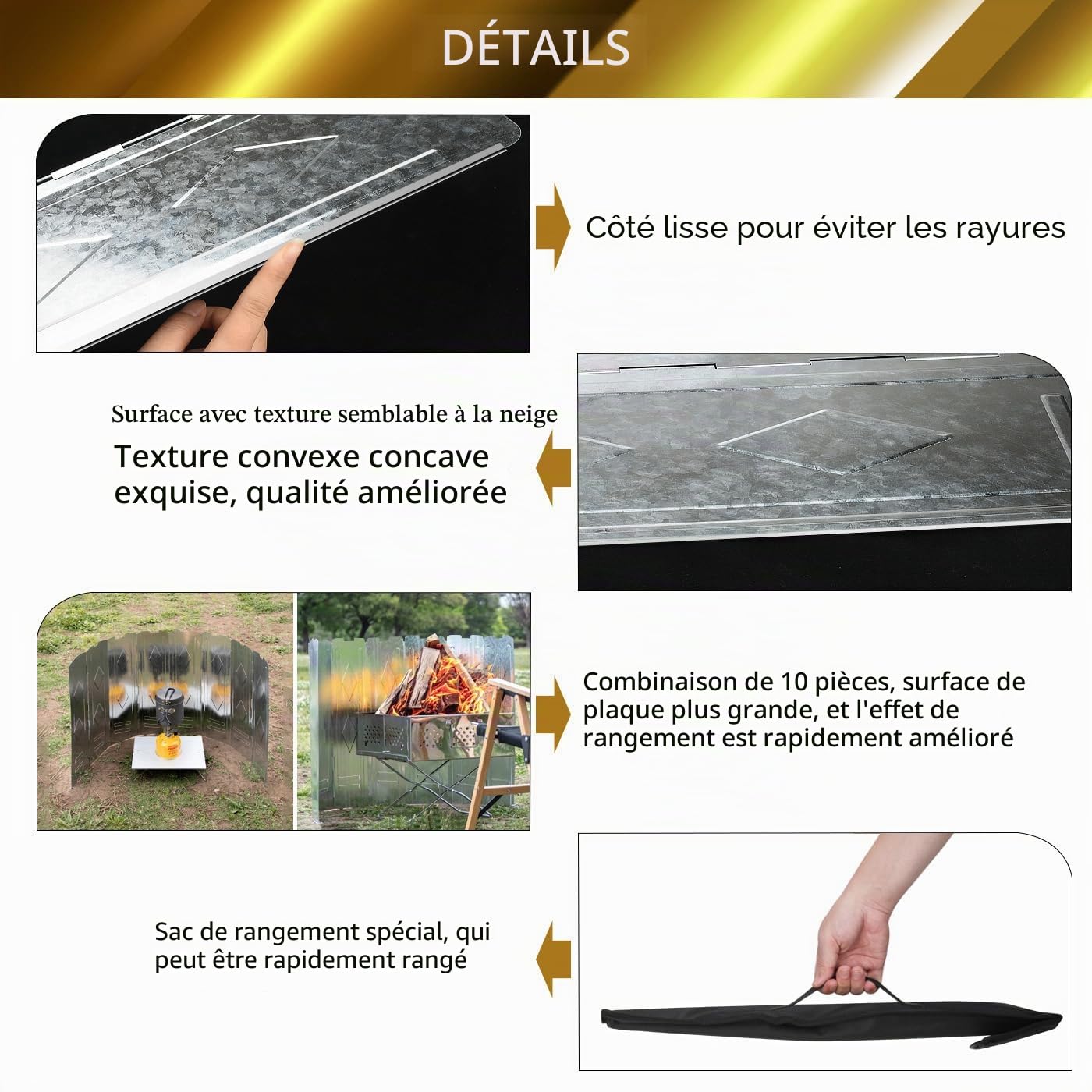 150cm Super gros, Pare-Vent Pliable de 10 Assiettes, Pare-Brise Pliable Extérieur Camping Poêle Vent Bouclier Plaque