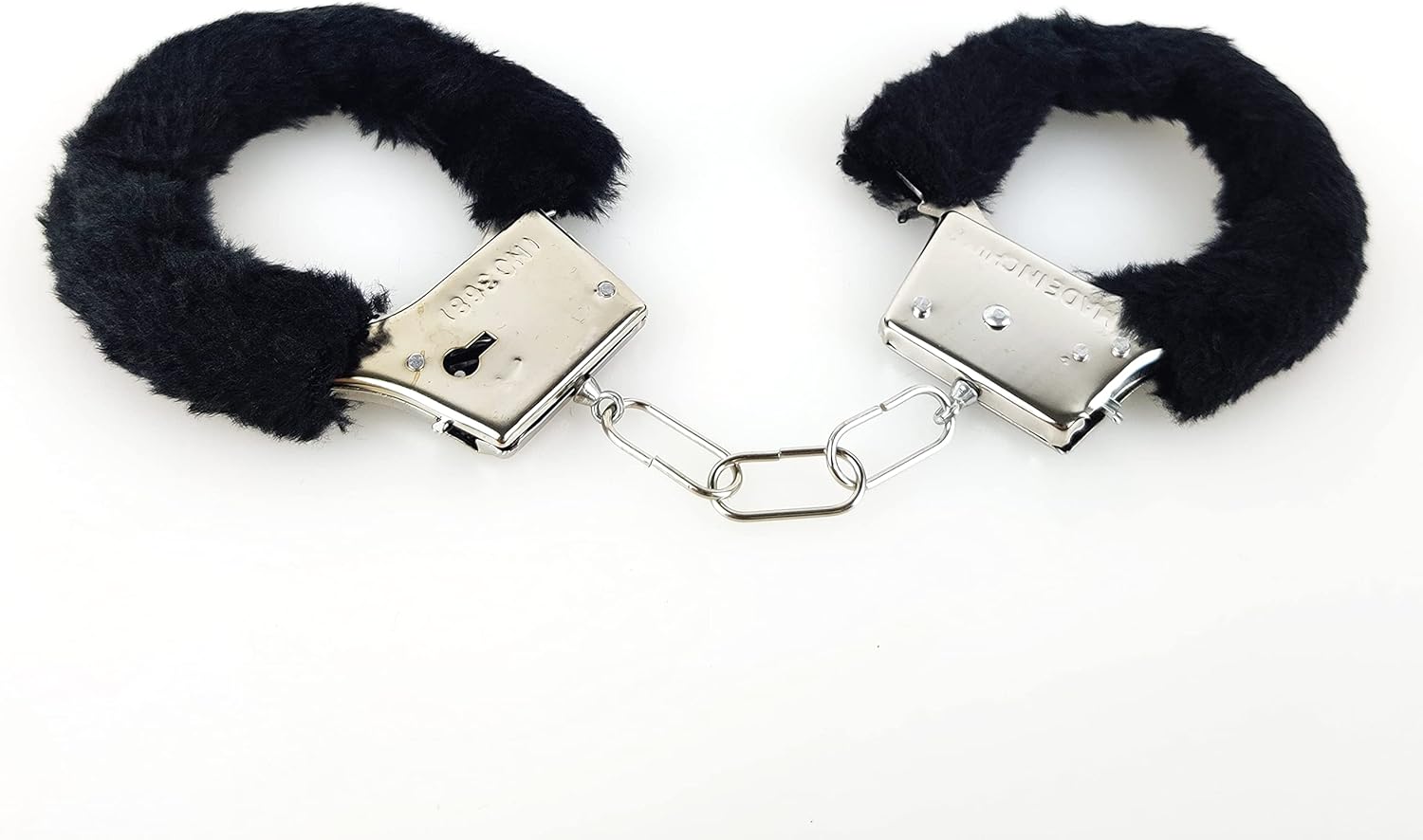 Toy Handcuffs, Black Fur Cusioned Metal Handcuffs with