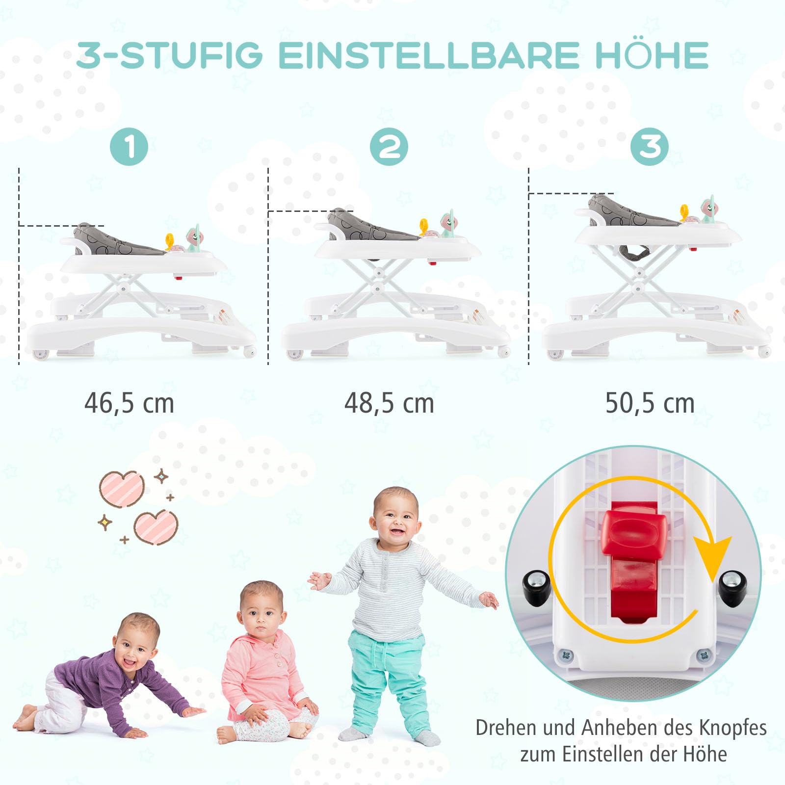 GOPLUS Baby Walker, pomoc do nauki chodzenia 2 w 1, wózek przesuwny z kółkami, ochrona przed przewróceniem, regulowana wysokość i tablet do zabawy, wózek do nauki chodzenia bez chodzenia dla dzieci w