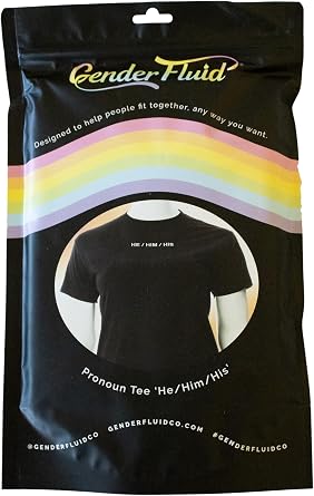 shibari Gender Fluid Pronouns Tee Shirt He/Him/His, Short Sleeve, 100% Cotton, Black, X-Large