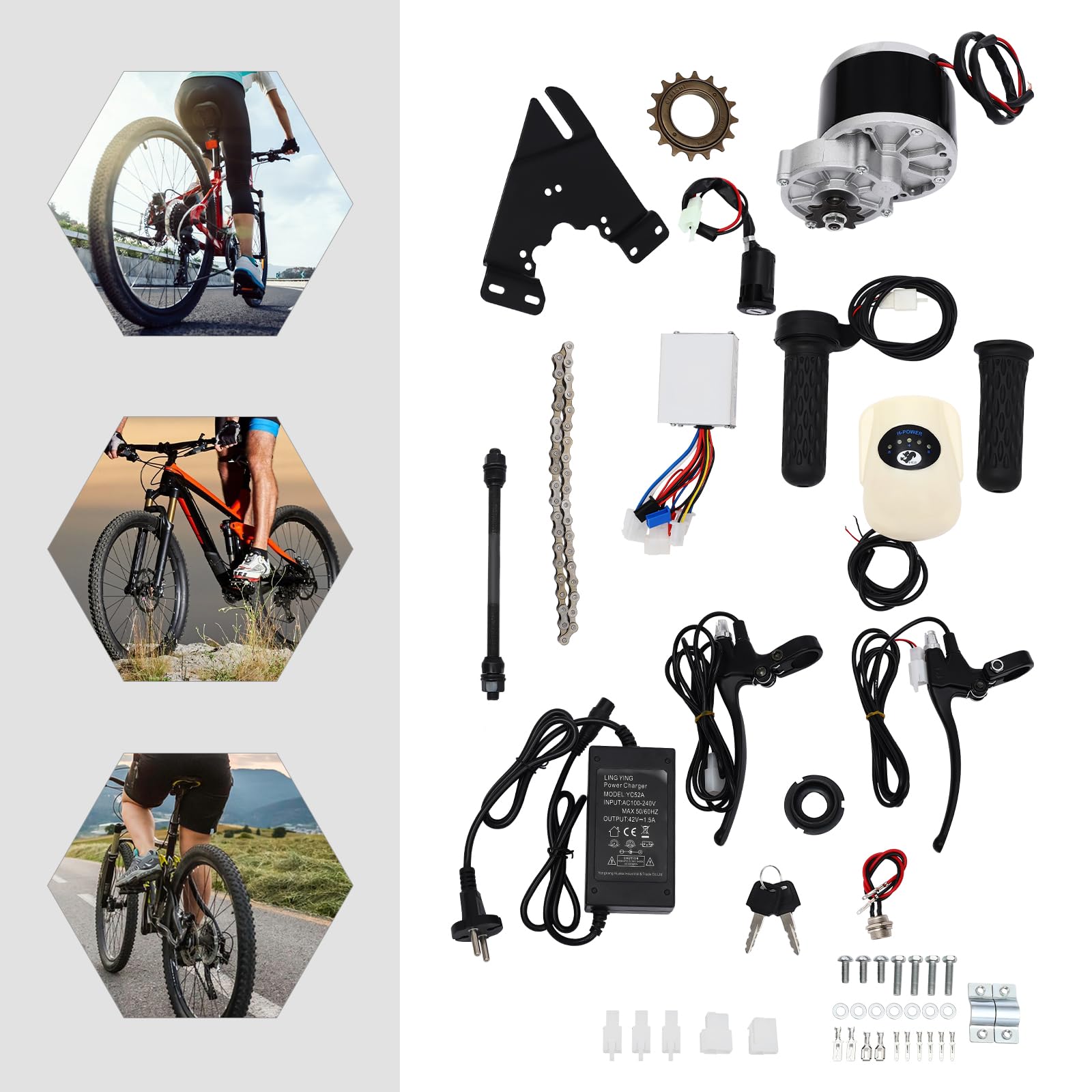 Kit de conversión eléctrica de 24 V 250 W, 330 rpm, motor de bicicleta eléctrica, kit de conversión de motor de bicicleta, kit de motor de cepillo, juego de motor de cobre para la mayoría de