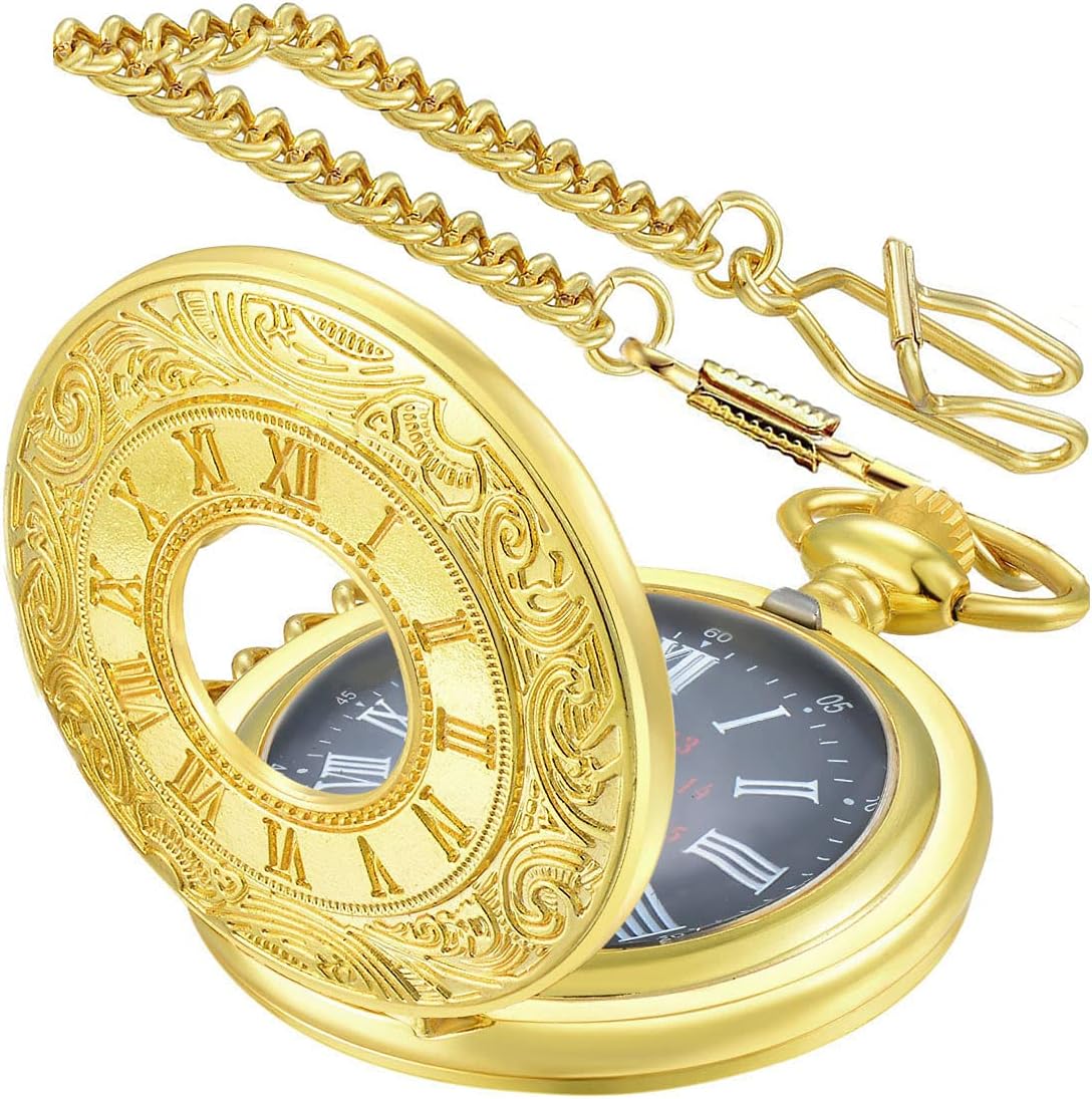 LYMFHCH Vintage Pocket Watch Roman Numerals Scale Quartz Pocket Watches with Chain Christmas Graduation Birthday Gifts Fathers Day