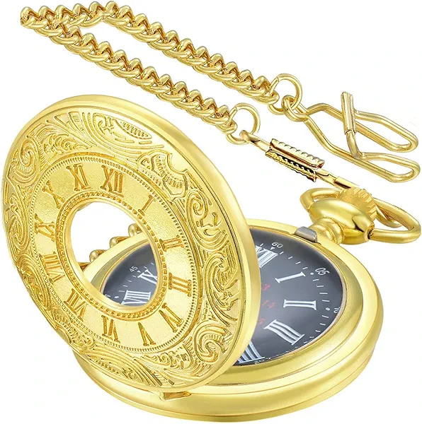 MJSCPHBJK Vintage Pocket Watch for Men Roman Numerals Scale Quartz Pocket Watches with Chain for Xmas Fathers Day Gift