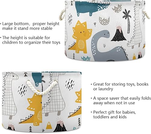 Miniatura 9 de Cesta de almacenamiento de juguetes de surf de dinosaurio verde, contenedor de almacenamiento para guardería, impermeable, cesta de lavandería para