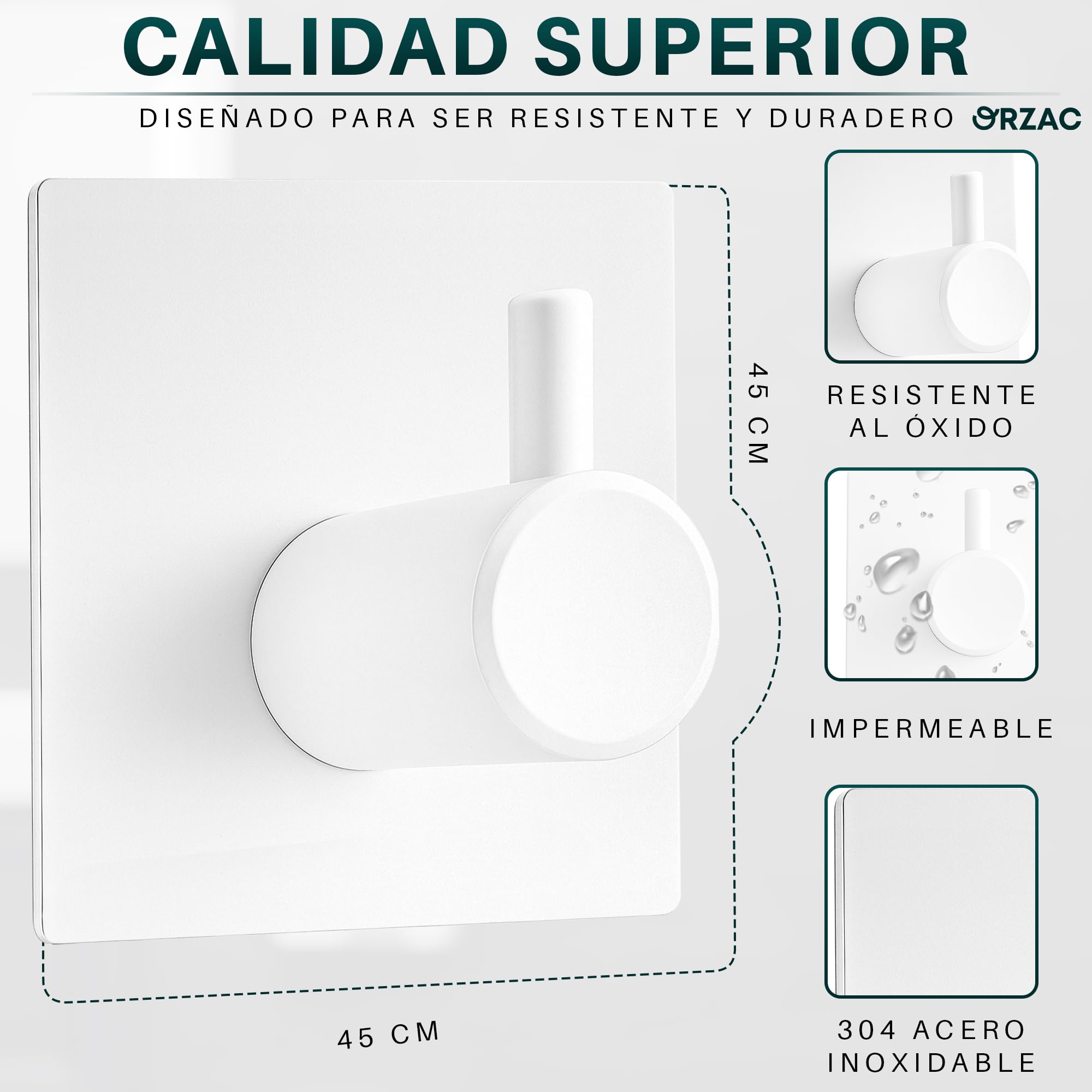 Ganchos Adhesivos para Pared Sin Taladro, Pack 6, Resistentes para Baño y Cocina, Blanco