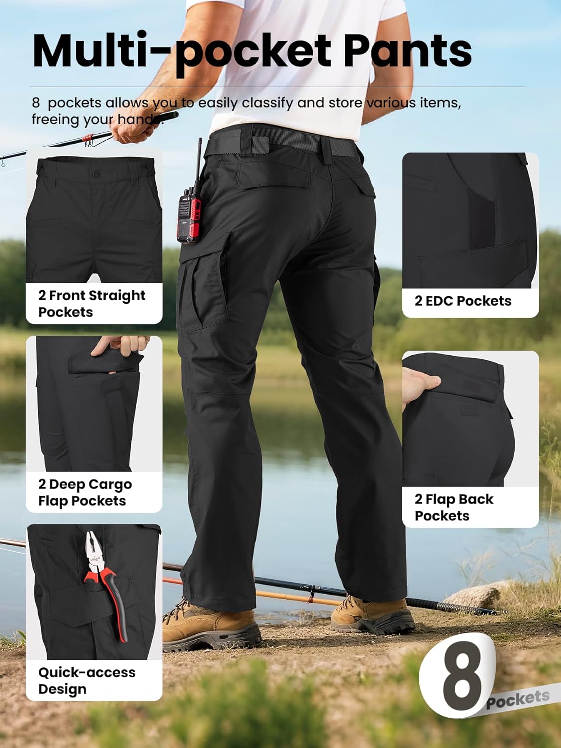 Men’s Tactical Pants Ripstop Waterproof Cargo Work Pants 8 Pockets for Hiking Woking Safari Construction Pants - Image 5