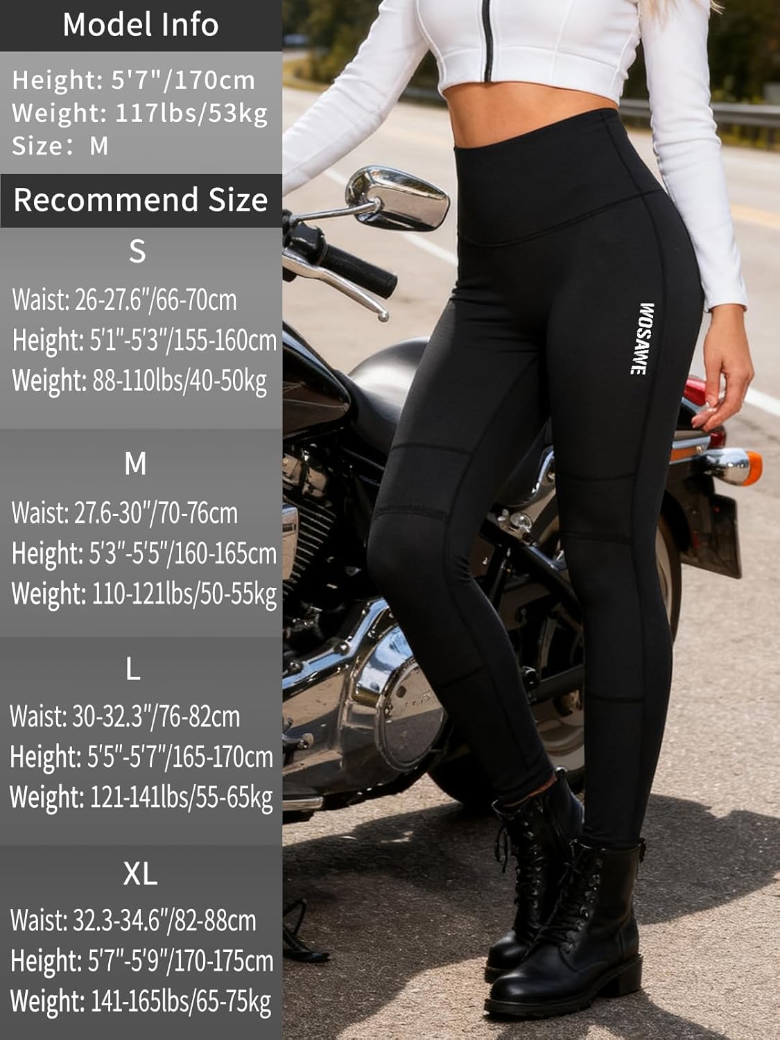 WOSAWE Women's Motorcycle Yoga Leggings with Removable Knee Pads Butt Lifting Cargo Pants - Image 6
