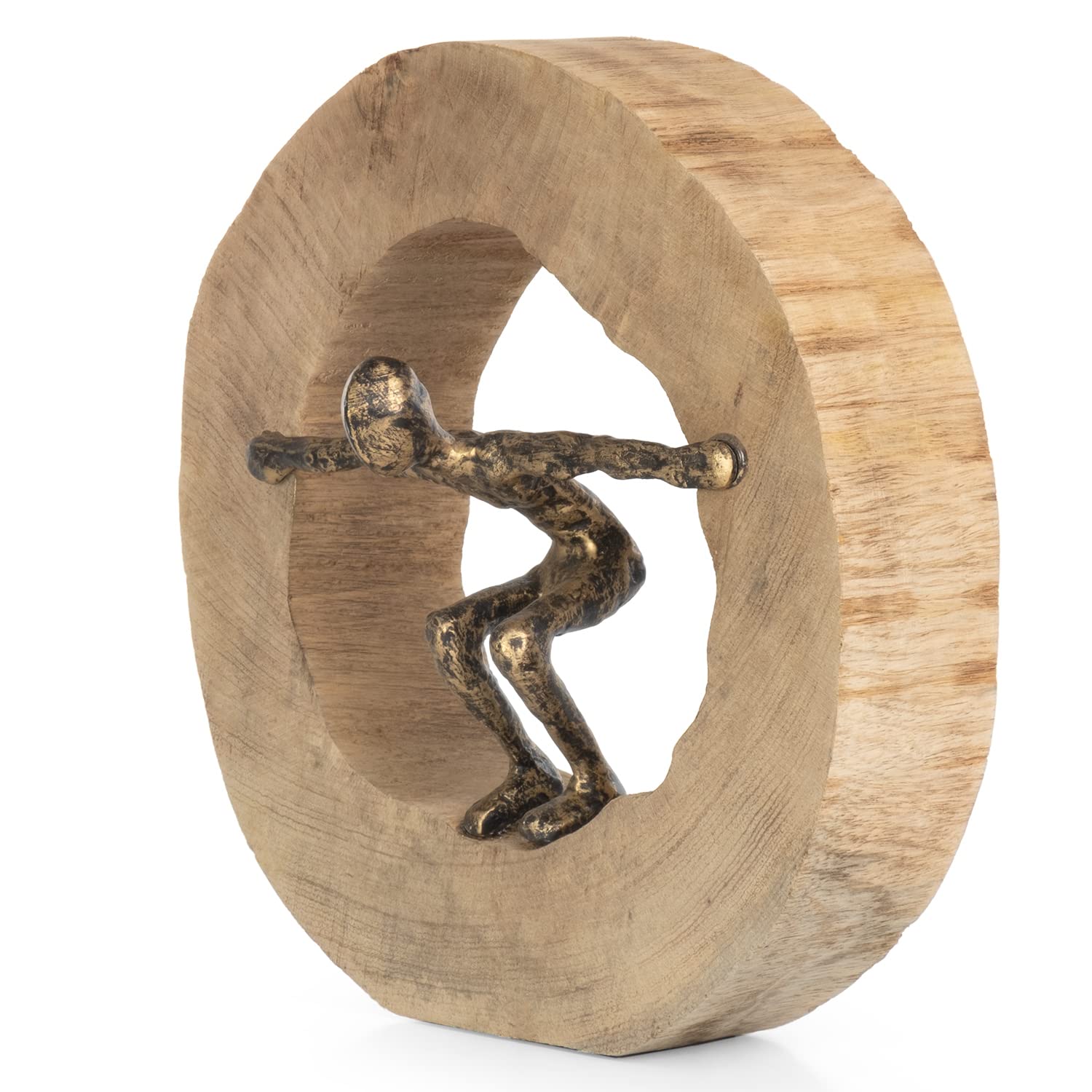 Moritz Skulptur Wage den Sprung 27 cm schwarz-Gold – Mangoholz Deko Figur | Handgefertigt aus Massivholz und Aluminium, Unikat mit feiner Maserung, Symbol für Mut und Balance, ideal für Büro und Regal
