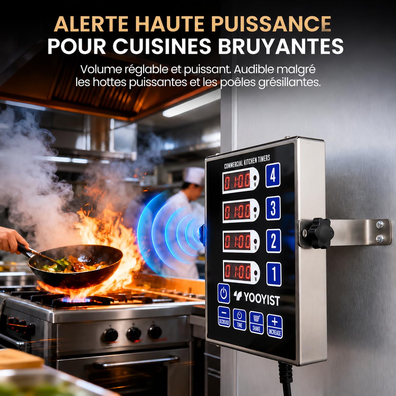 Minuterie de Cuisine Commerciale à 4 Canaux Minuterie de Restaurant Numérique Professionnelle Multi Calculagraphe Alarme Forte Camion de Nourriture Cuisson Acier Inoxydable Robuste